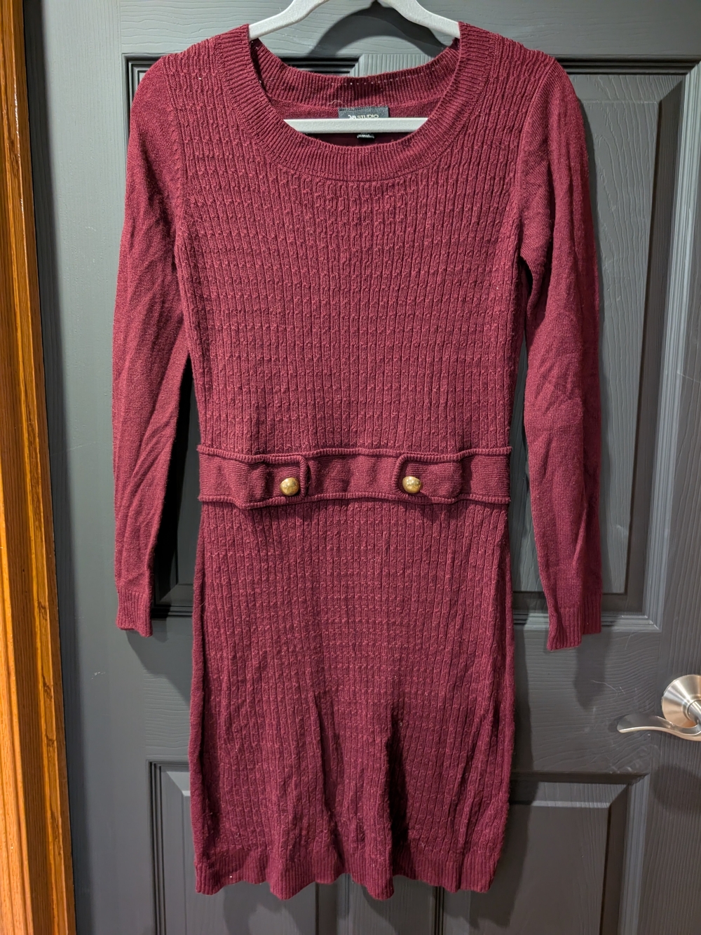 AB Studio Burgundy Ribbed Long Sleeve Sweater Dress